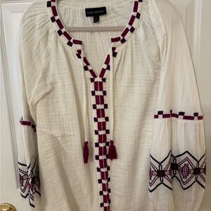 Lane Bryant Cream Embellished Blouse with Tie Front